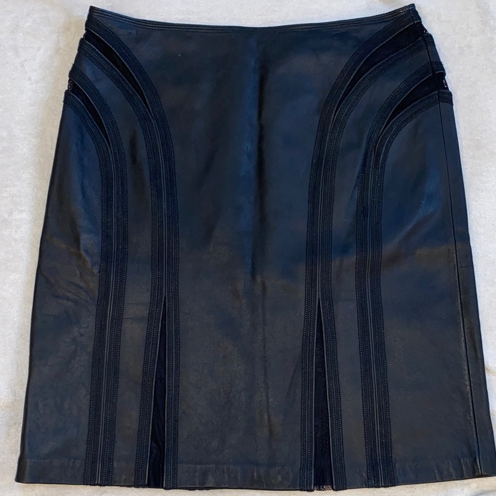 Nine West a-line black leather lace inset vintage 90s skirt Sz 10